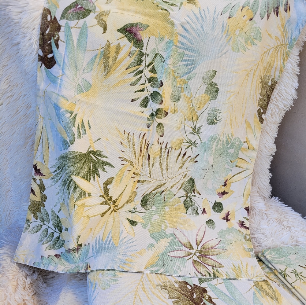 LEGACY Queen Duvet & shams green yellow palm leaf cotton Bedding Neiman … - Picture 13 of 16